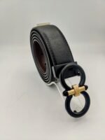 Ferragamo Black And Gold Leather Belt