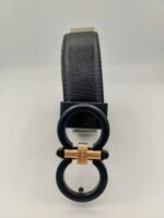 Ferragamo Black And Gold Leather Belt